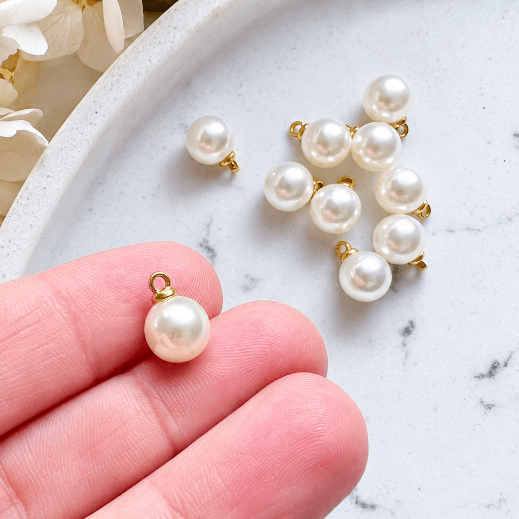 Small Round Faux Pearl Charm - 8mm - Kit & Co.Jewelry Findings