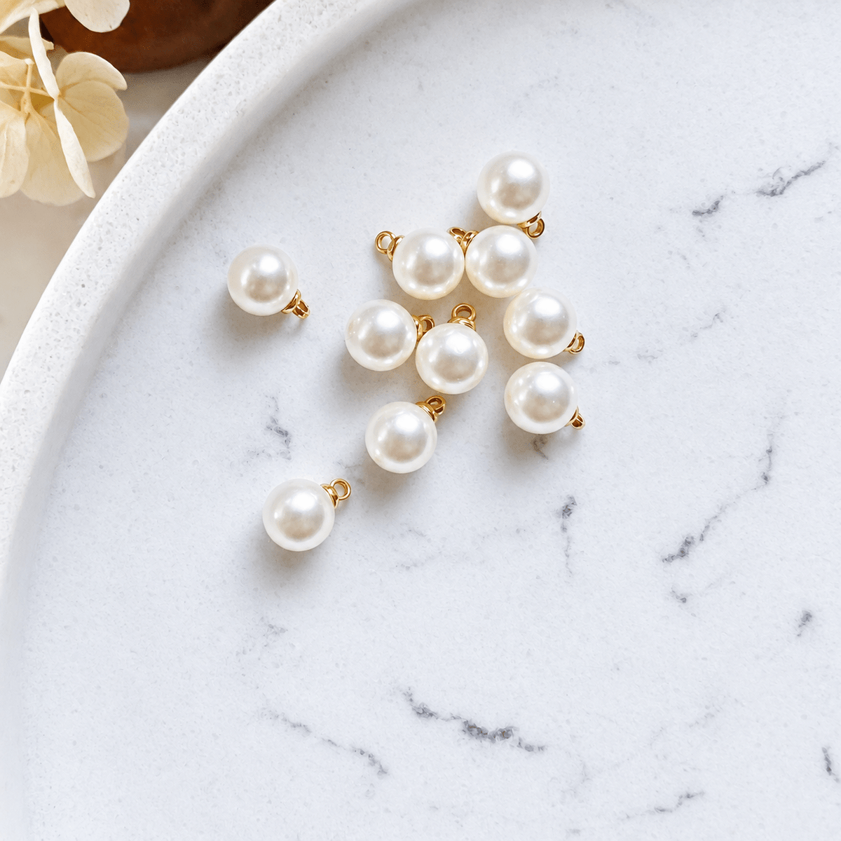 Small Round Faux Pearl Charm - 8mm - Kit & Co.Jewelry Findings