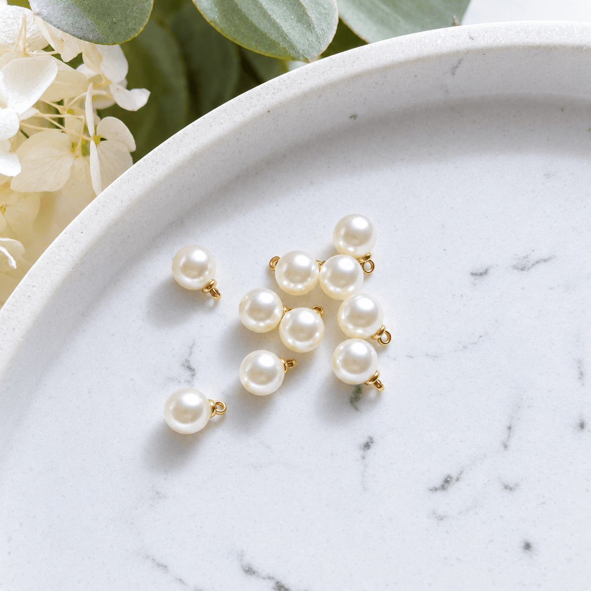 Small Round Faux Pearl Charm - 8mm - Kit & Co.Jewelry Findings