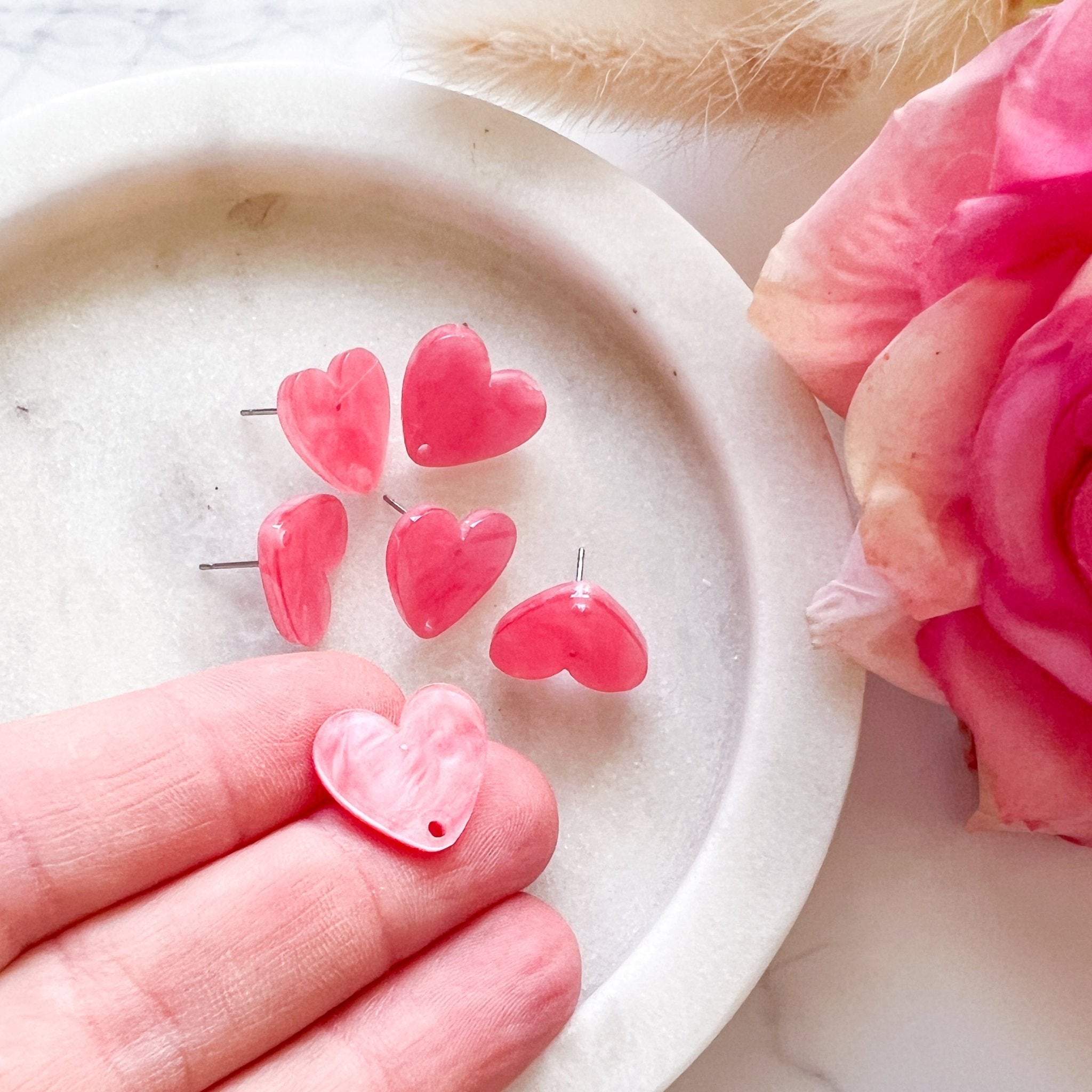 Pearl Heart Acrylic Post (6 pc) Watermelon Red - Kit & Co.Tools