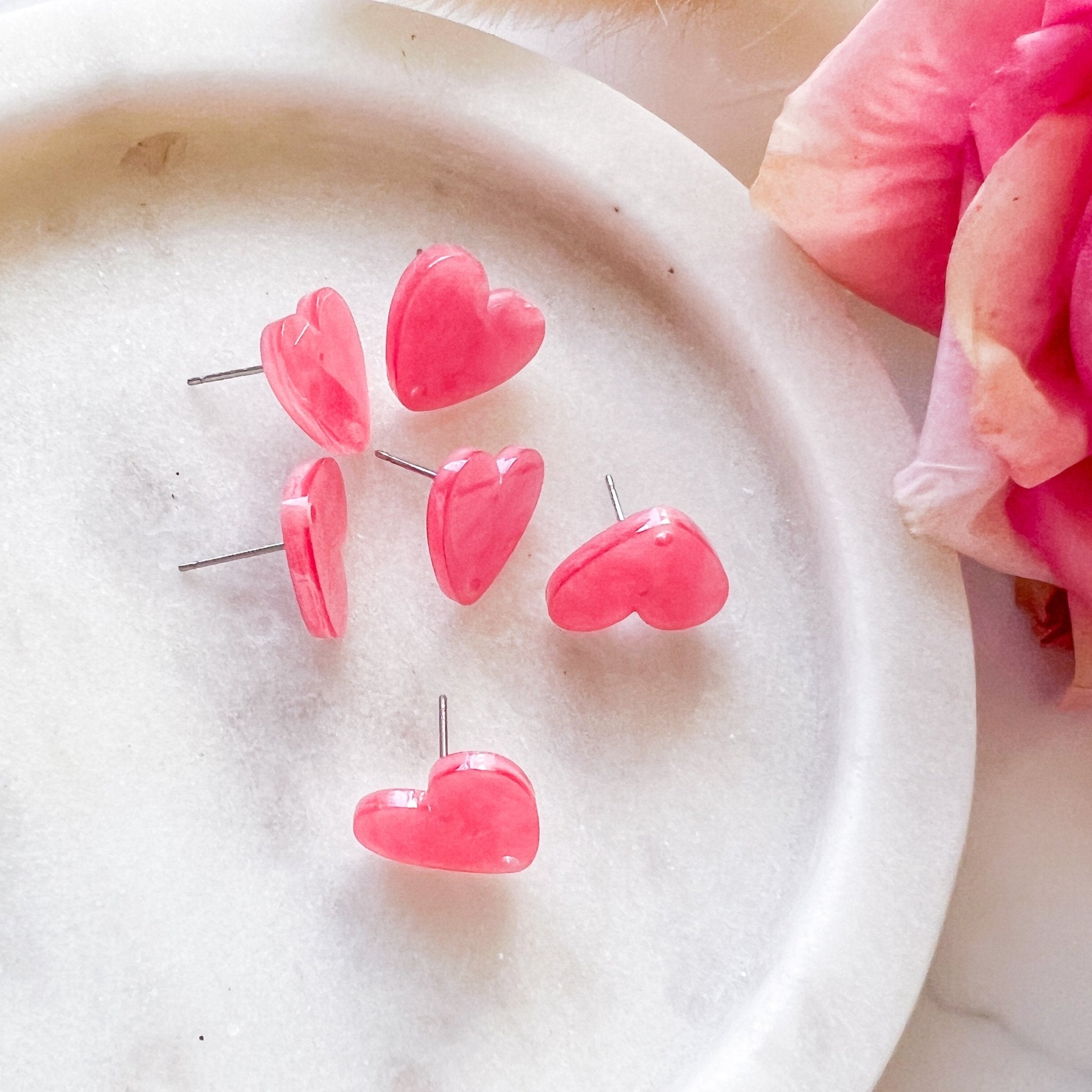 Pearl Heart Acrylic Post (6 pc) Watermelon Red - Kit & Co.Tools