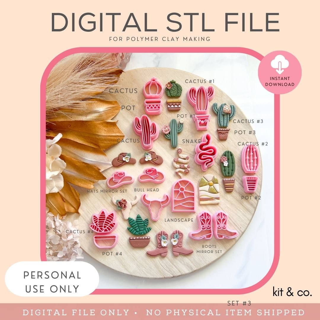 "Western Collection" - STL FILE DOWNLOAD - Kit & Co.STL Digital FileCowgirl Boots Mirror Set (2pc)