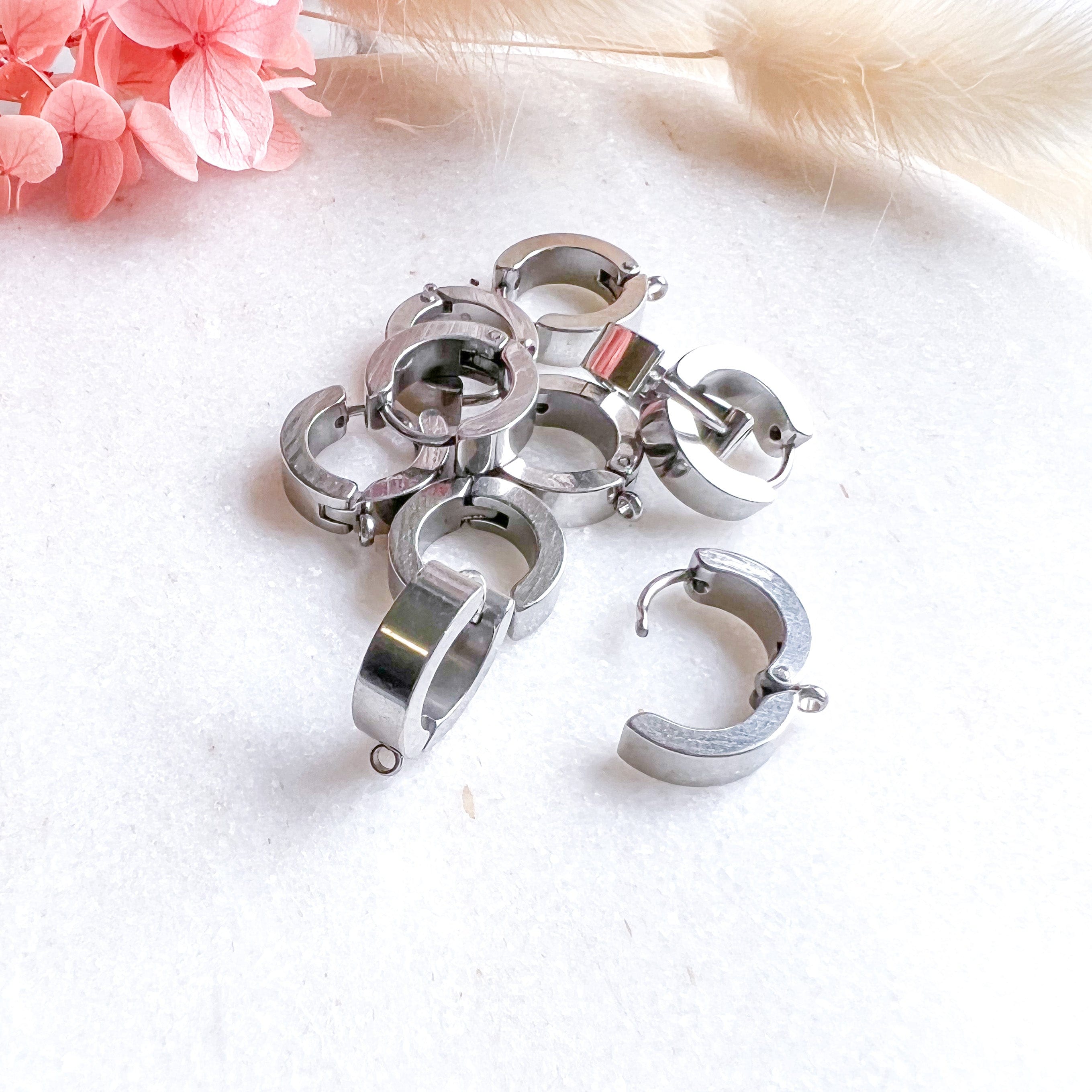 kitandco.com.au Cat Supplies Stainless Steel Huggie Hoops - 10pcs Silver