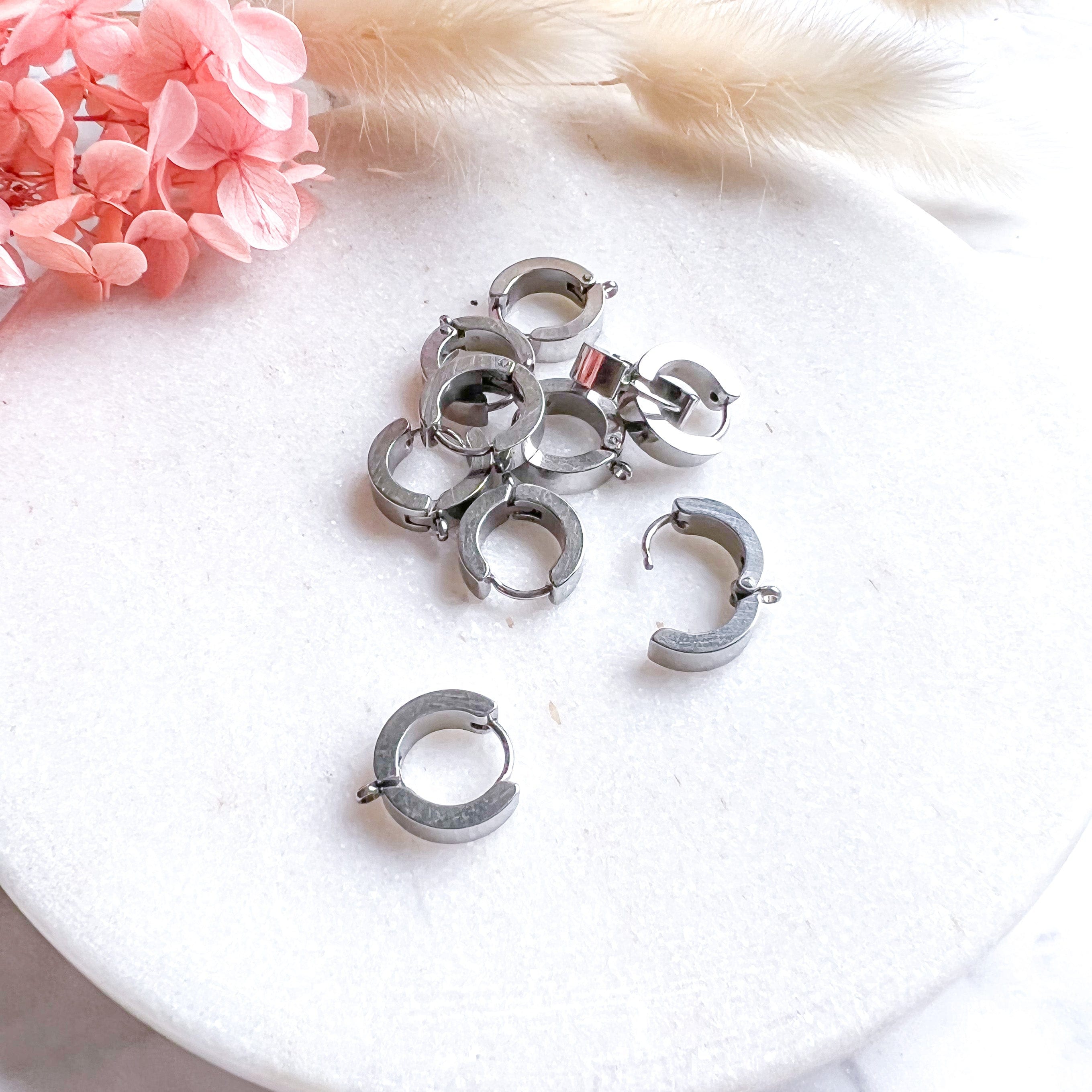 kitandco.com.au Cat Supplies Stainless Steel Huggie Hoops - 10pcs Silver