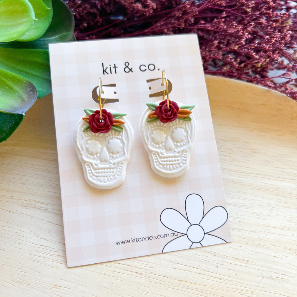 kitandco.com.au Earrings Floral Sugar Skull