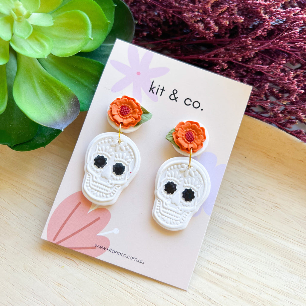 kitandco.com.au Earrings Orange Sugar Skull