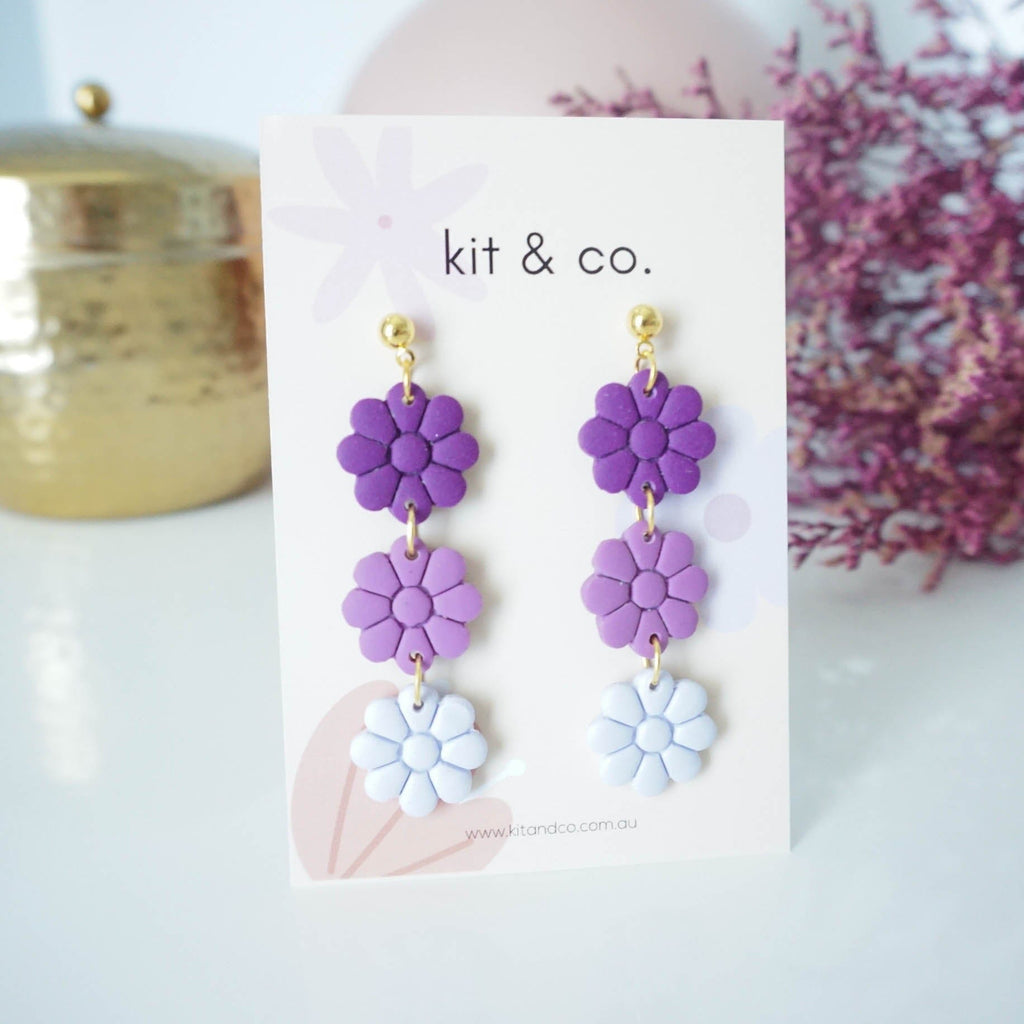 kitandco.com.au Earrings "Triple Daisy" - Lavender