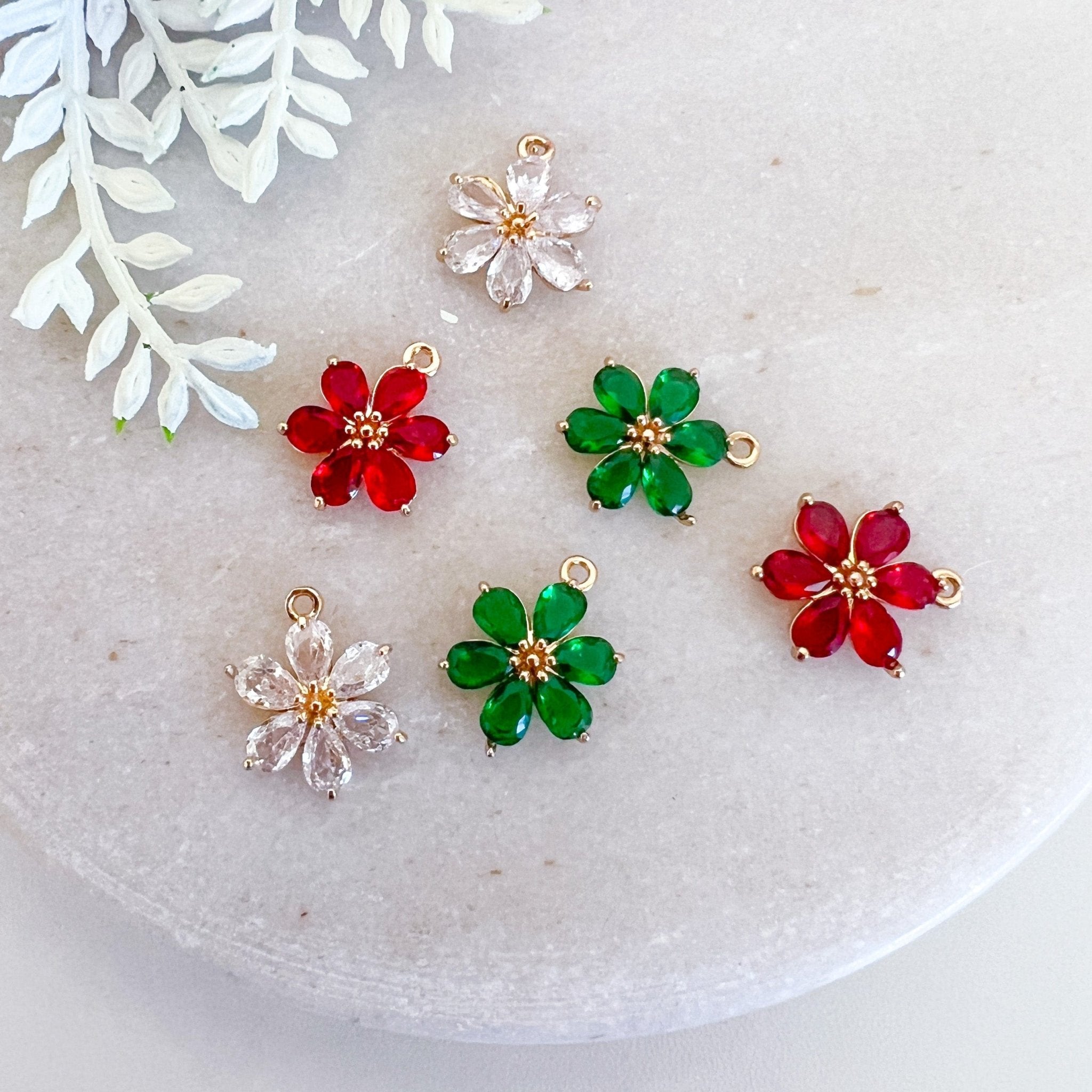 Crystal Flower Charm - 6pcs - Kit & Co.Jewelry FindingsClear