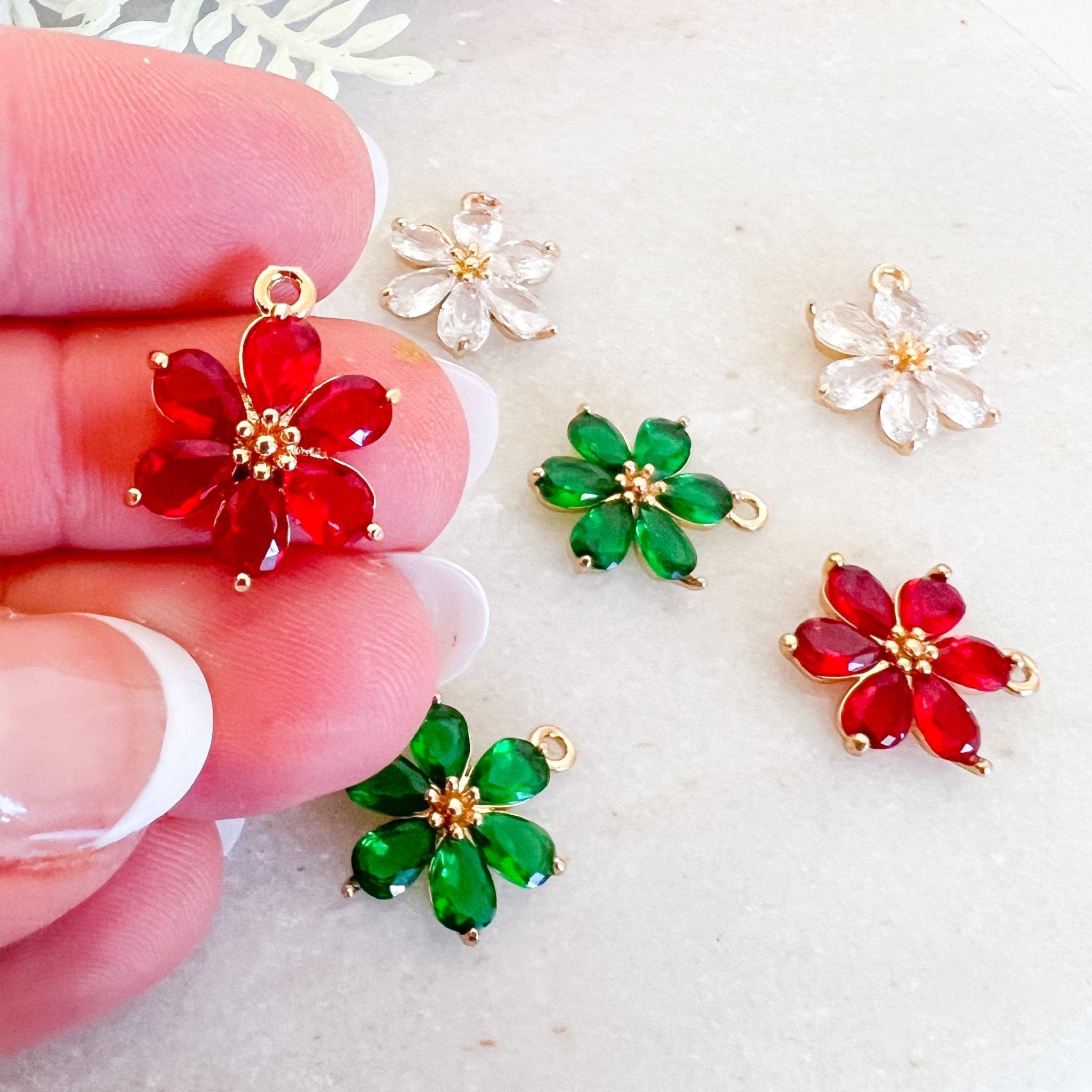 Crystal Flower Charm - 6pcs - Kit & Co.Jewelry FindingsClear
