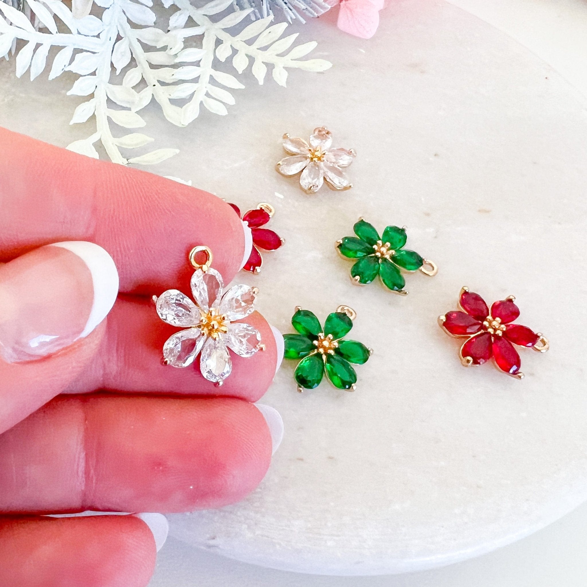 Crystal Flower Charm - 6pcs - Kit & Co.Jewelry FindingsClear