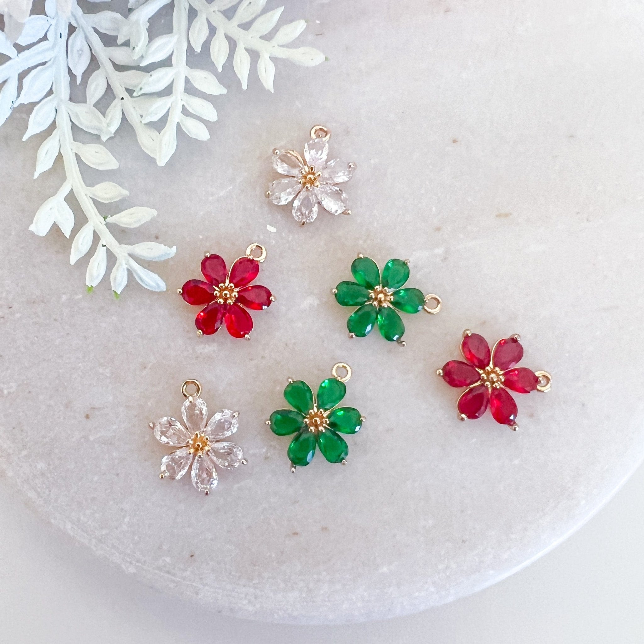 Crystal Flower Charm - 6pcs - Kit & Co.Jewelry FindingsClear