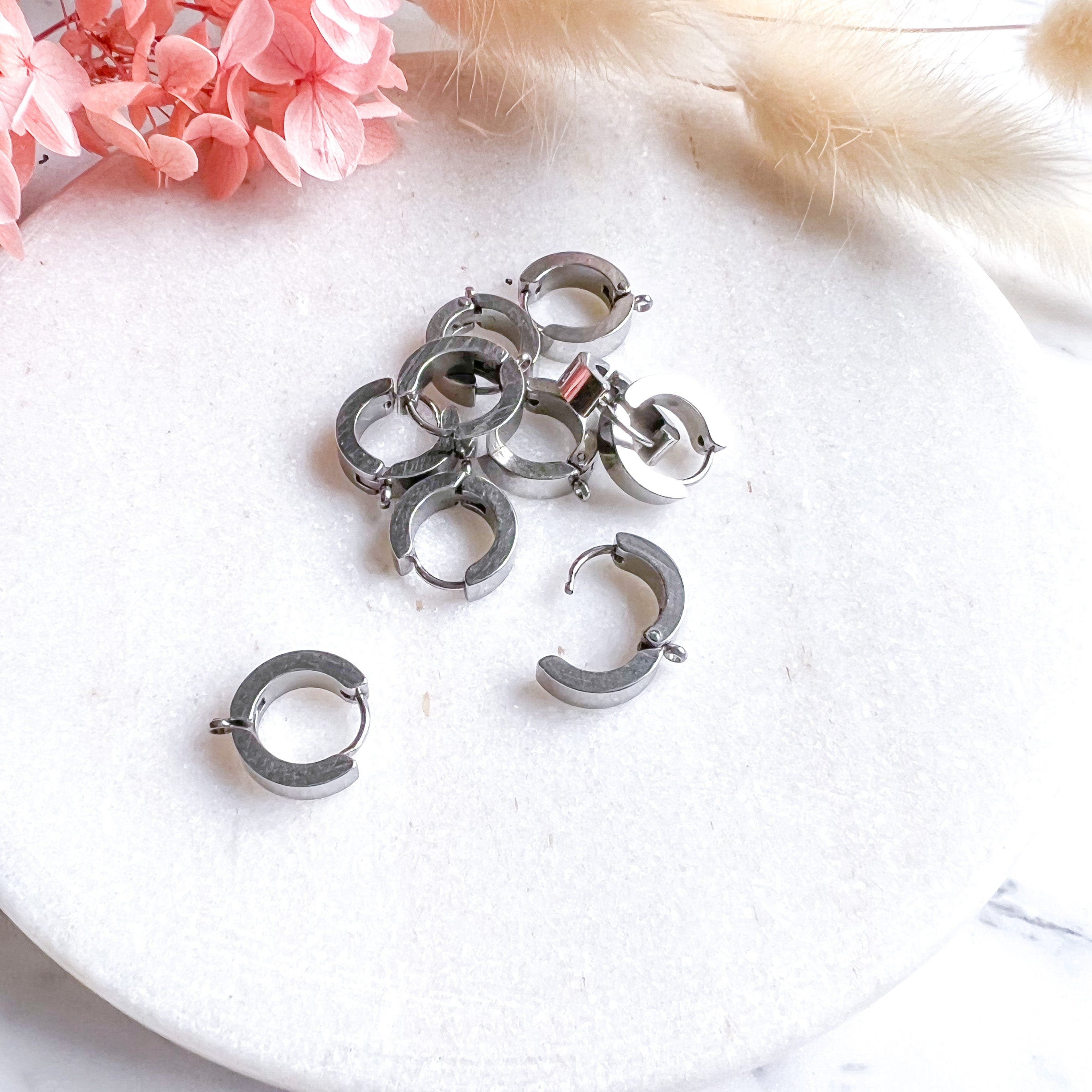 kitandco.com.au Cat Supplies Stainless Steel Huggie Hoops - 10pcs Silver