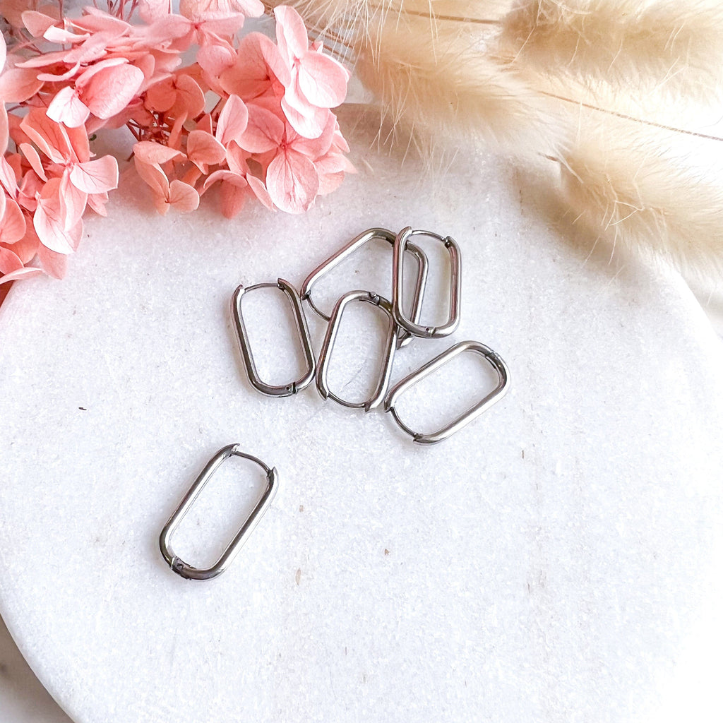 kitandco.com.au Cat Supplies Stainless Steel Rectangle Hoops - 6pcs Silver
