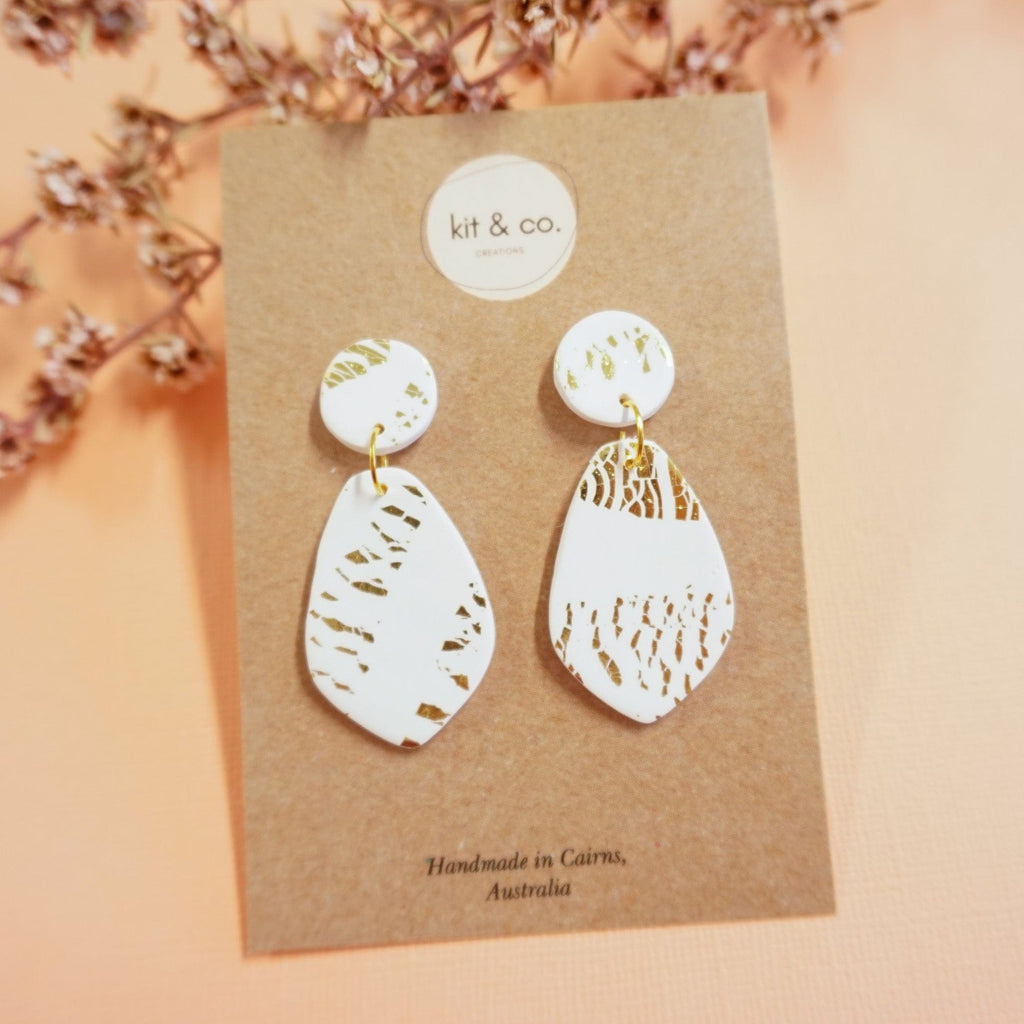 kitandco.com.au Earrings "Calista" - White & Gold Foil