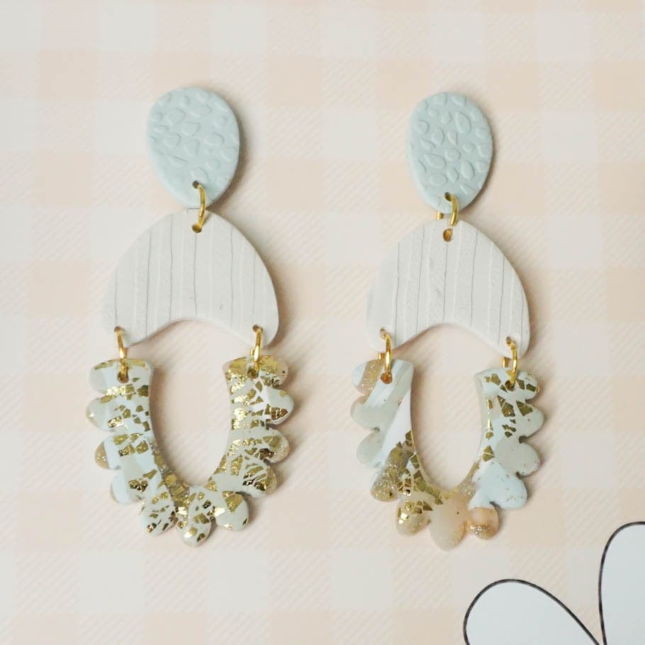 kitandco.com.au Earrings "Misty" - Marbelled Gold & Pastel Olive