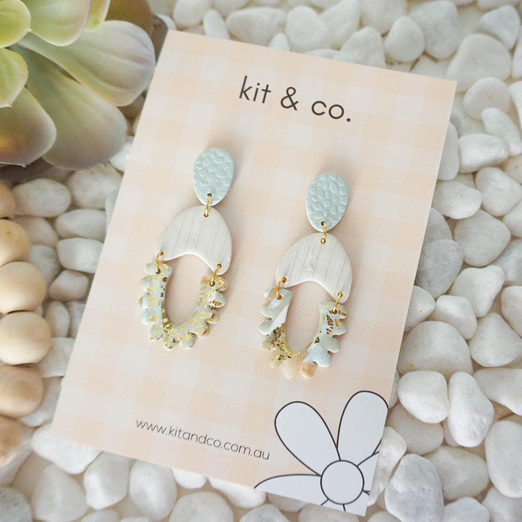 kitandco.com.au Earrings "Misty" - Marbelled Gold & Pastel Olive