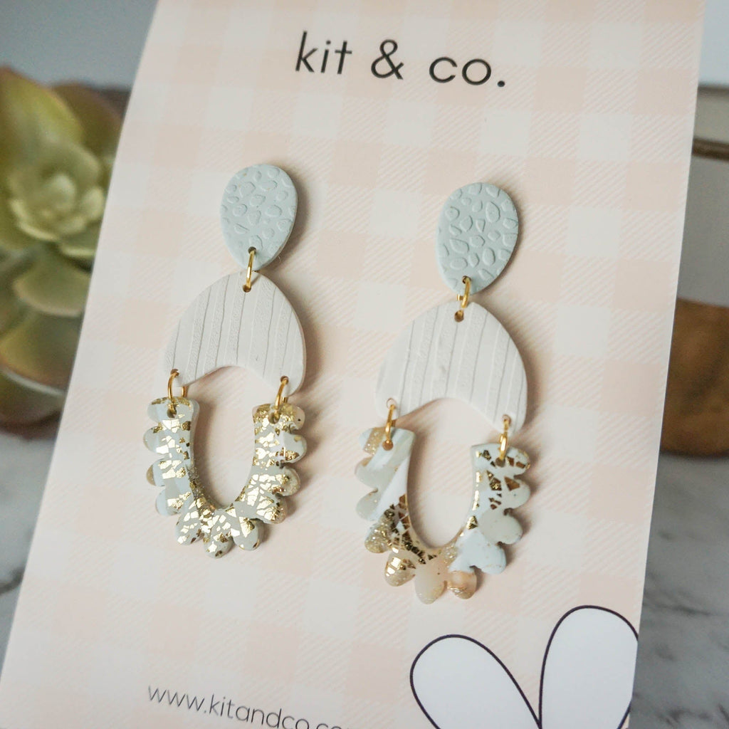 kitandco.com.au Earrings "Misty" - Marbelled Gold & Pastel Olive