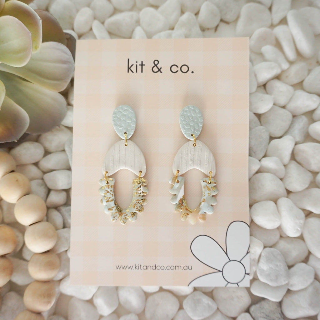 kitandco.com.au Earrings "Misty" - Marbelled Gold & Pastel Olive