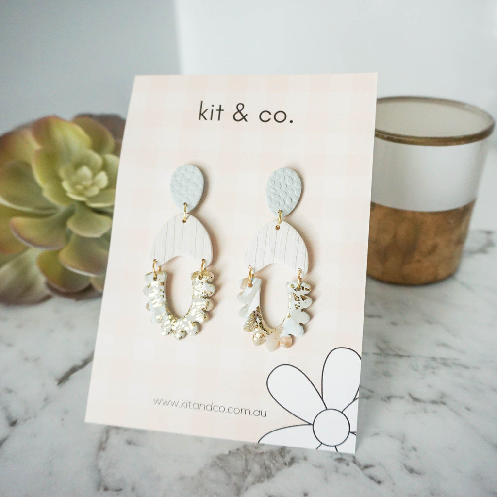 kitandco.com.au Earrings "Misty" - Marbelled Gold & Pastel Olive