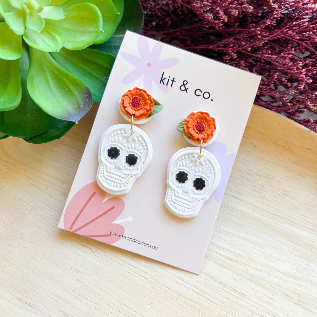 kitandco.com.au Earrings Orange Sugar Skull