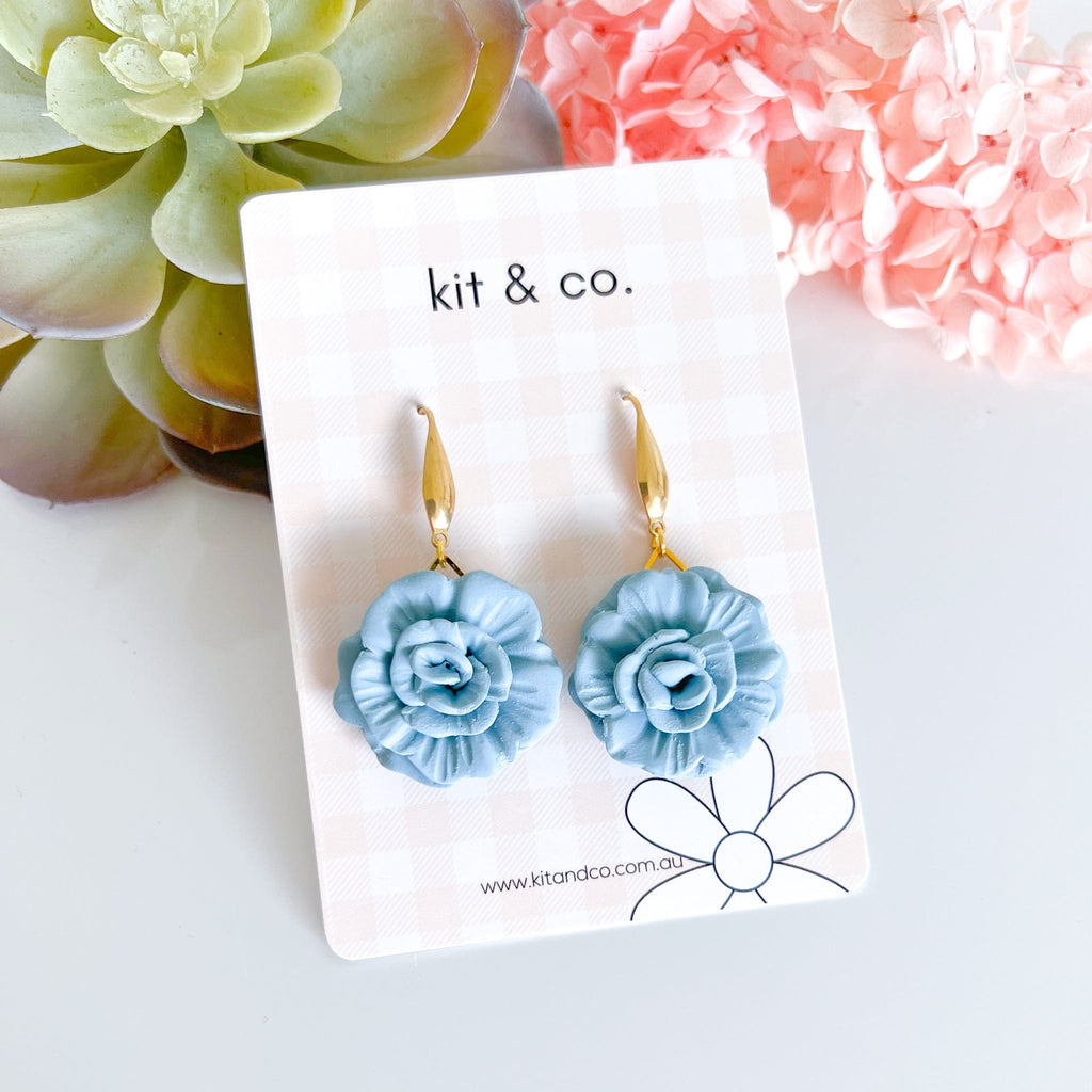 kitandco.com.au Earrings Peony Dangles - Blue