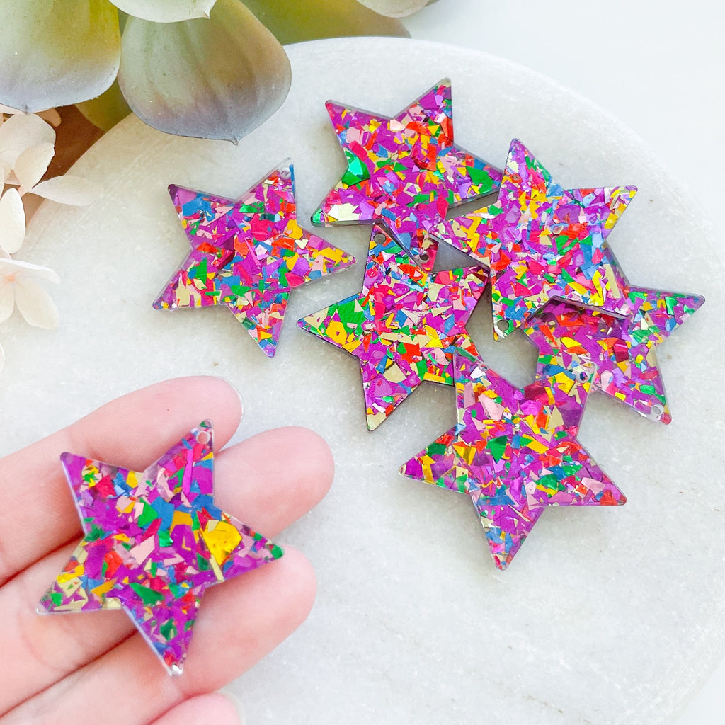 kitandco.com.au Tools Chunky Glitter Star Acrylic Charm - Hot Pink