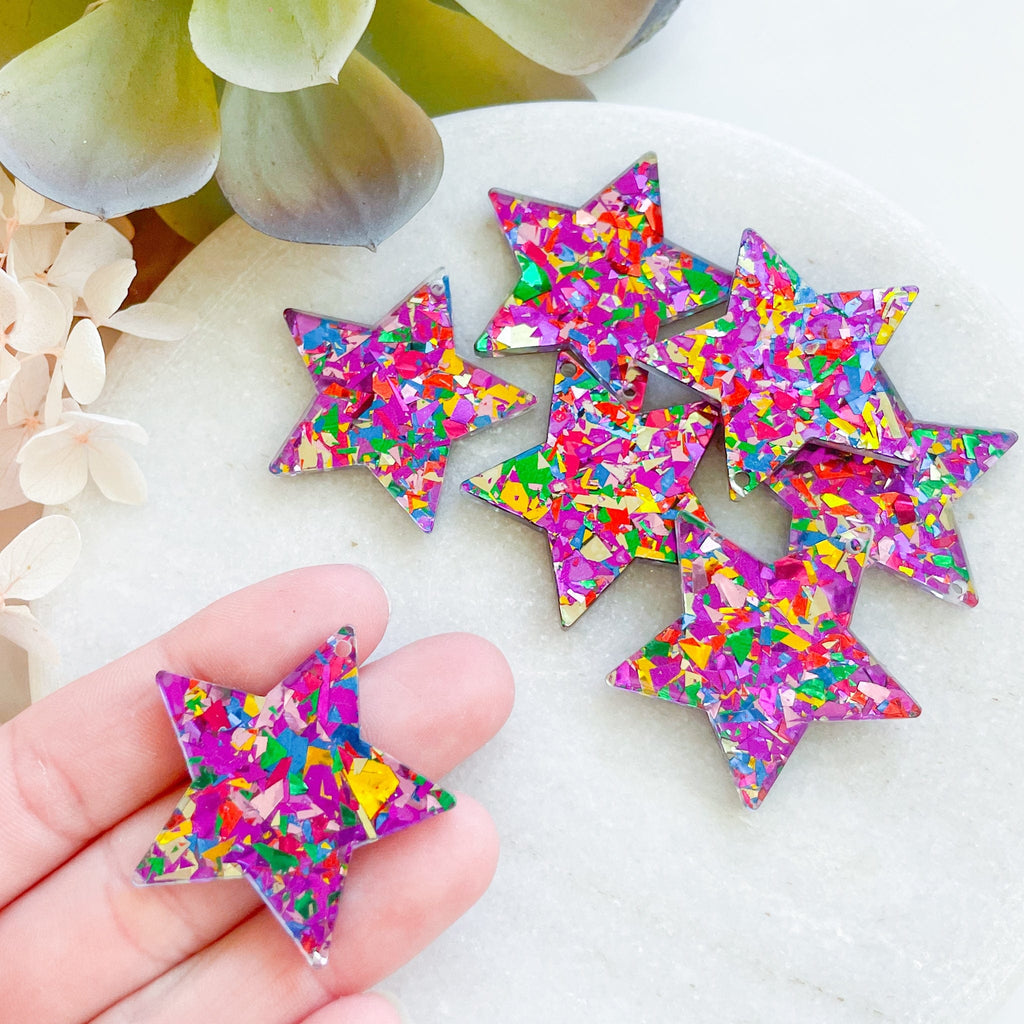 kitandco.com.au Tools Chunky Glitter Star Acrylic Charm - Hot Pink