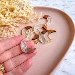 kitandco.com.au Tools Iridescent Fleck "Crescent Moon" Acrylic & Wood Charm (6pcs) DISCONTINUED