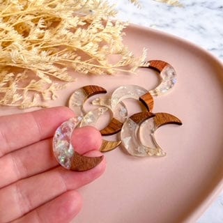 kitandco.com.au Tools Iridescent Fleck "Crescent Moon" Acrylic & Wood Charm (6pcs) DISCONTINUED
