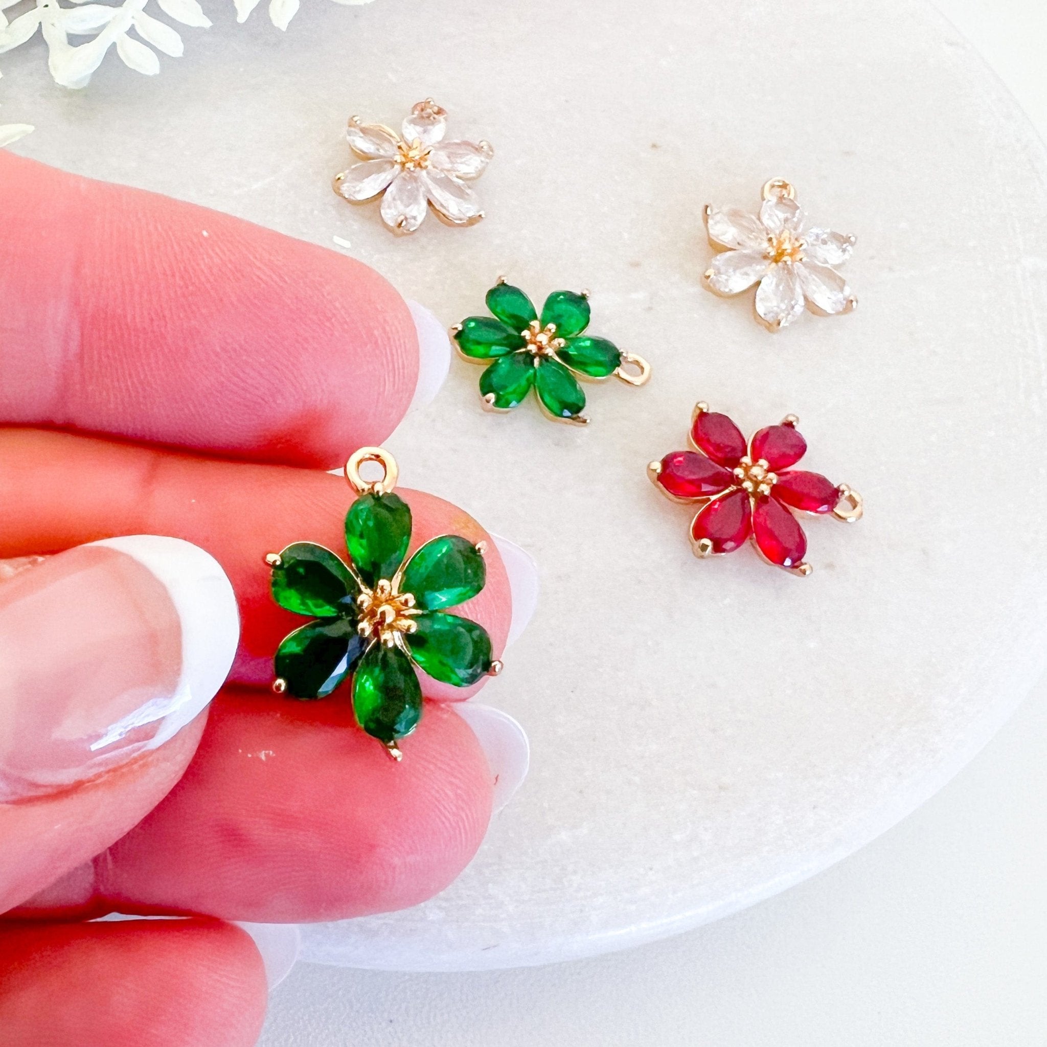 Crystal Flower Charm - 6pcs - Kit & Co.Jewelry FindingsClear