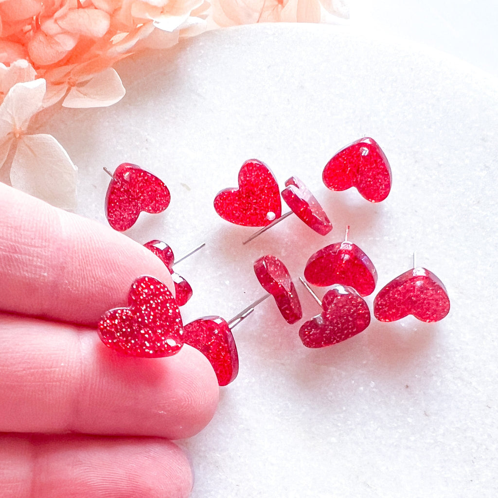 kitandco.com.au Tools Glitter Heart Post - Red (10 pcs)